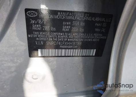 2017 Hyundai Elantra Se from USA, damaged, VIN 5NPD74LFXHH181188